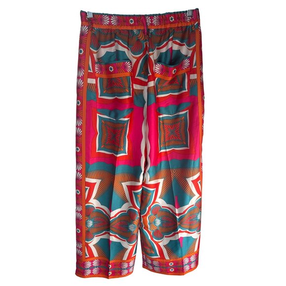ZARA Wide-Leg Pants High Rise Small Multicolor Geometric Print Polyester - Picture 14 of 15